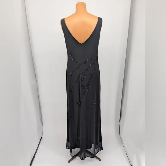 Vintage Y2K Stenay Mesh Beaded Black Evening Dress Size Large Cocktail Formal - Picture 2 of 14